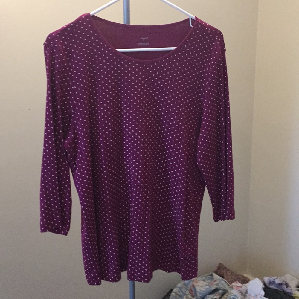 Plum polka dot tee 3/4 length